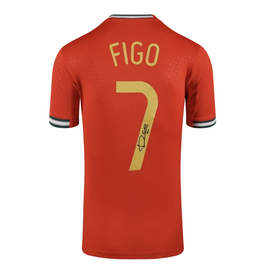 Signiertes Portugal-Heimtrikot 2025/26 von Luis Figo (Rückseite) mit Fan-Nummer und Autogramm. ICONS-Trikot.  Authentifizierung: ICONS-Hologramm  Lieferzeit: 10–20 Tage. Nach Ihrer Bestellung erhalten Sie alle Details.