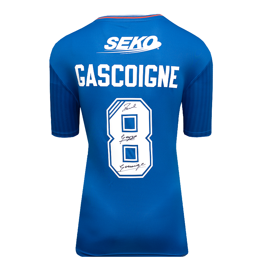 Paul Gascoigne Back Signed Rangers 2023-24 Home Shirt SIGNED Jersey England Gazza Gascoigne Signed Jersey Autograph Autographed   ICONS