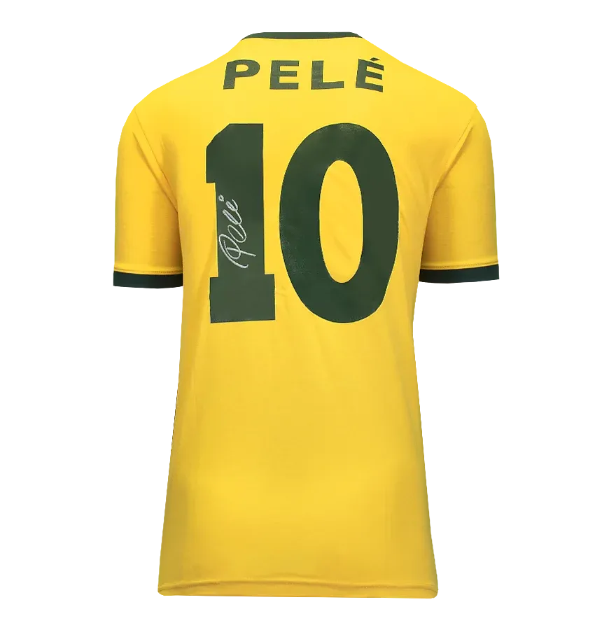 Pele Back Signed Brazil Retro Home Shirt PELE' Jersey Autograph Autographed Jersey Signed Pele Back Signed Brazil Retro Home Shirt ICONS PELE 10