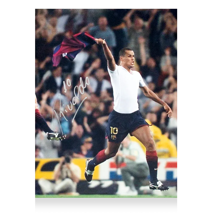 Rivaldo Signed FC Barcelona Photo: Overhead Kick vs Valencia Celebration Autograph Autographed RIVALDO   Signed Autograph Autographed ICON