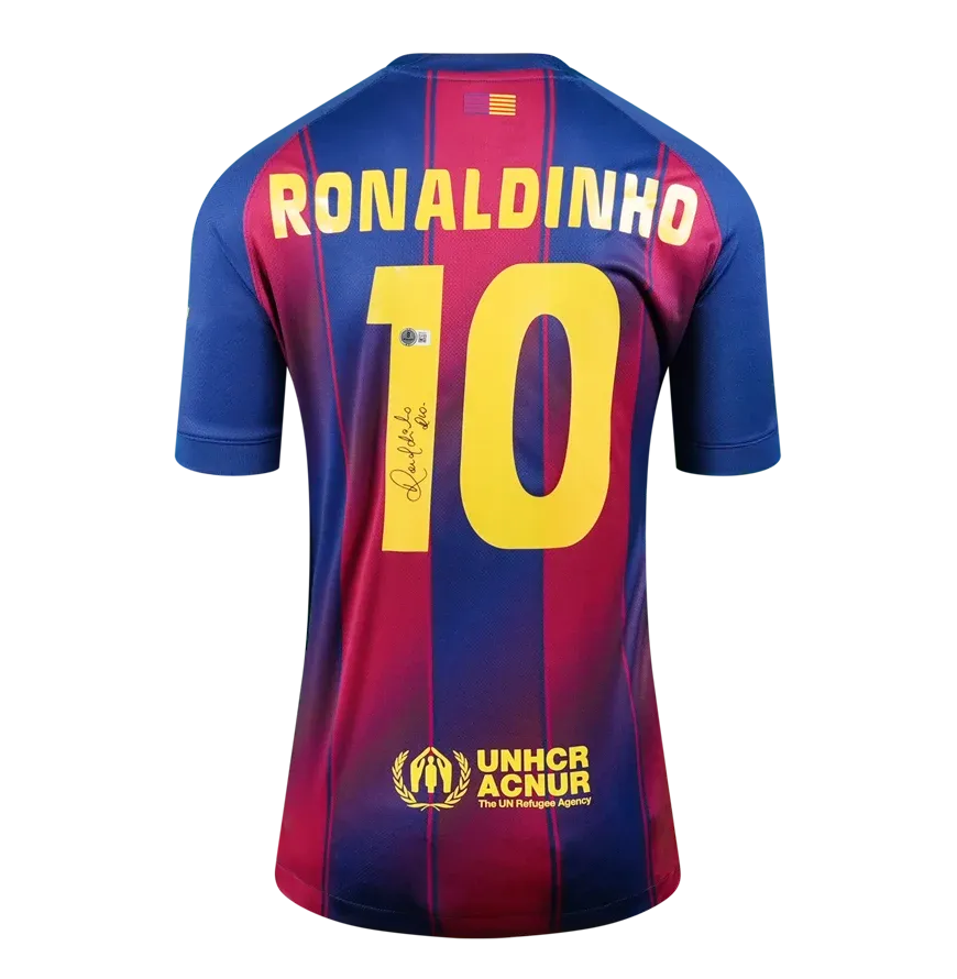 Ronaldinho Back Signed FC Barcelona 2025-26 Home Shirt Jersey  Autographed Retro Barcelona  Autographed ICONS