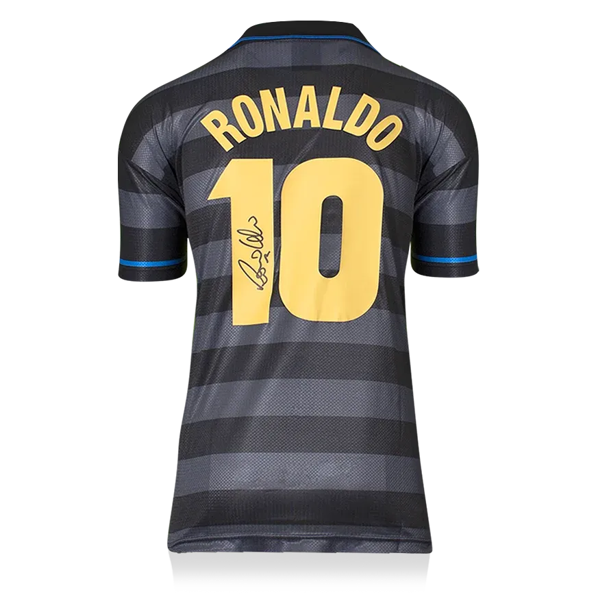 Ronaldo Back Signed Internazionale 1998 UEFA Cup Final Shirt Jersey Signed Autograph Fenomeno Ronaldo Autographed Jersey Inter 98 Autographed ICONS