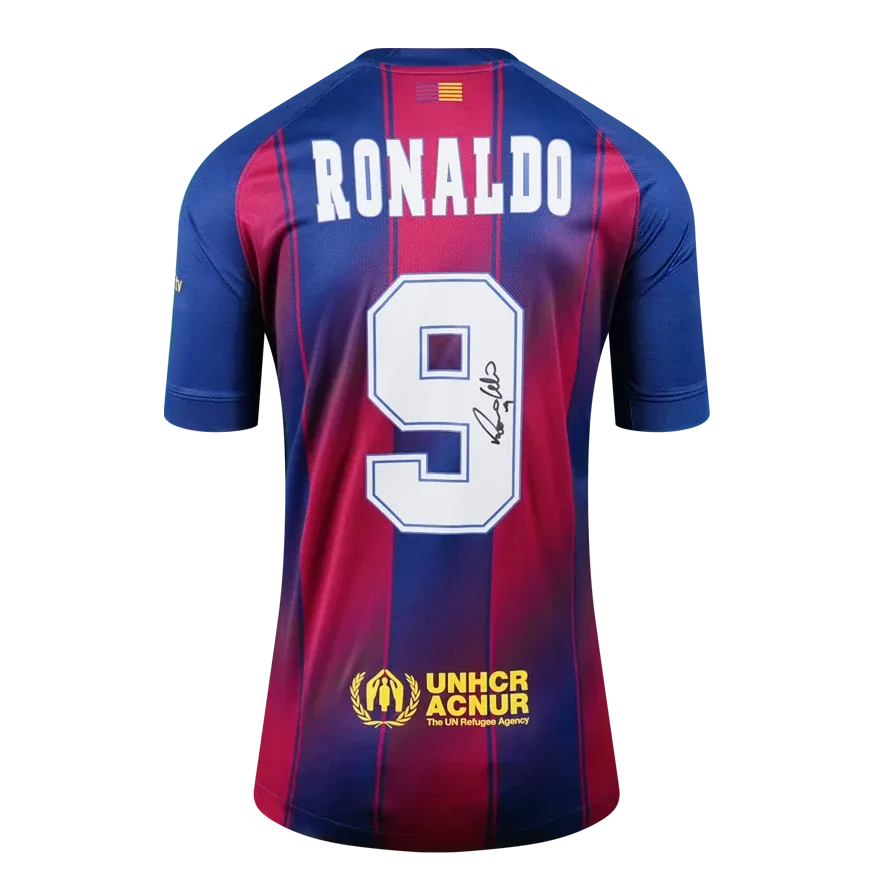 Ronaldo Back Signed FC Barcelona 2025-26 Home Shirt Jersey Signed Autograph Fenomeno Ronaldo Autographed Jersey Barcelona  Autographed ICONS