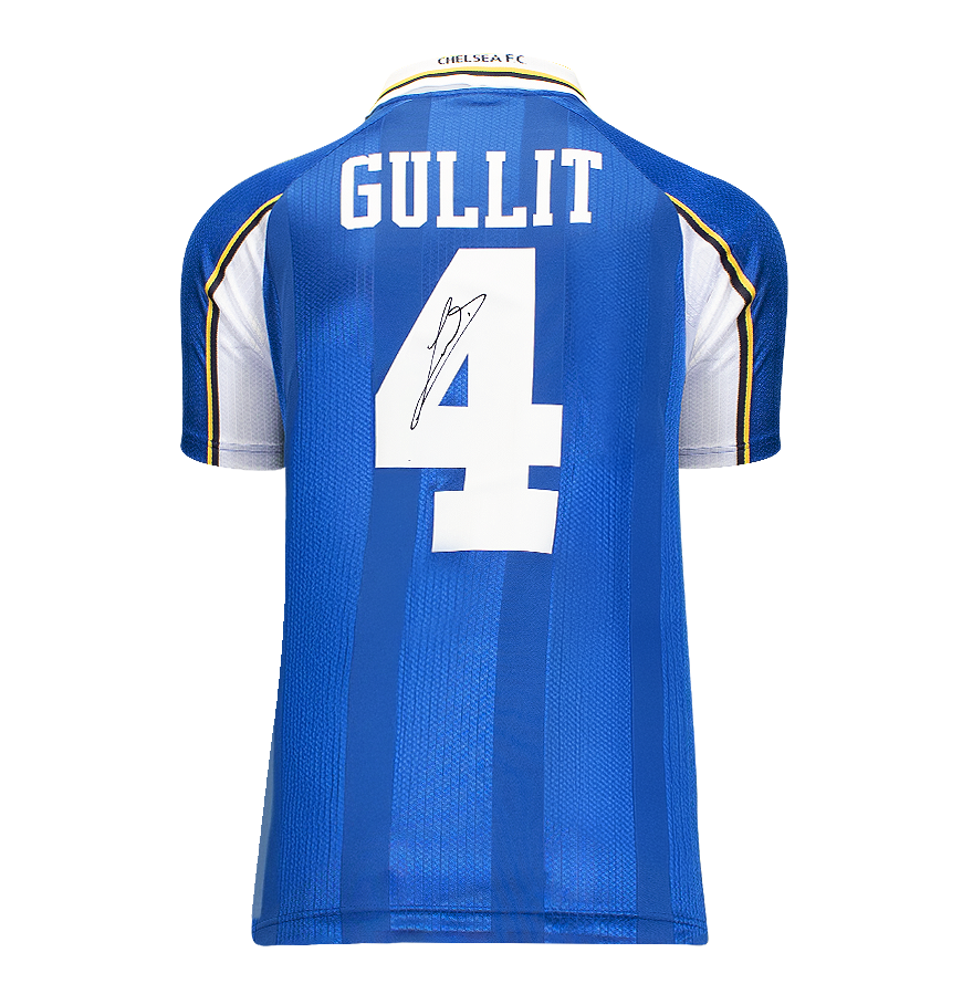 Camisola do Chelsea autografada por Ruud Gullit no Mundial Europeu de 1998. Autógrafo de Gullit. Camisola retro autografada por Gullit.  Autenticação: ICONS Holograma  Prazo de entrega: 10 a 20 dias.  Após a confirmação do seu pedido, receberá todas