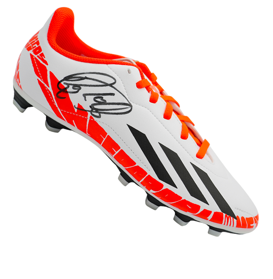 Raphinha Signed Adidas White &amp; Orange Boot Shoe Autograph Autographed Raphinha  Signed Autograph Autographed ICON
