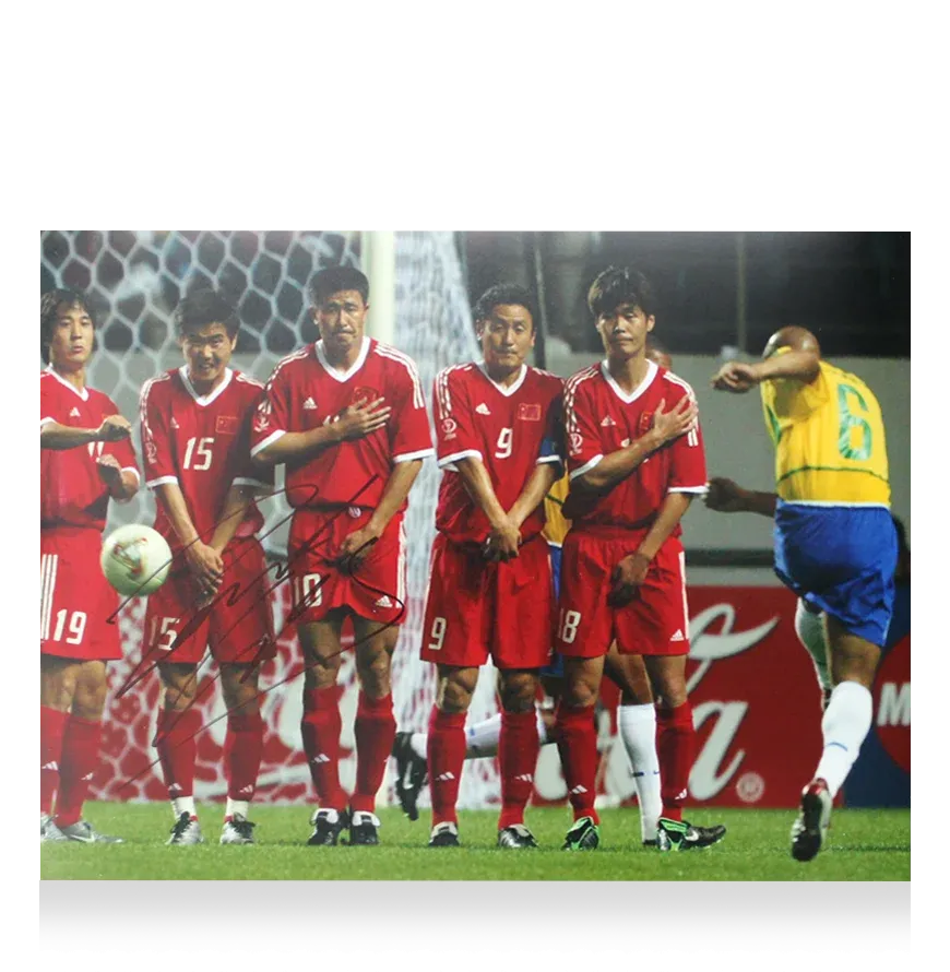 Roberto Carlos Signed Brazil Photo: 2002 FIFA World Cup Goal vs China Roberto Carlos  Photo Brazil  Original 3  ICONS