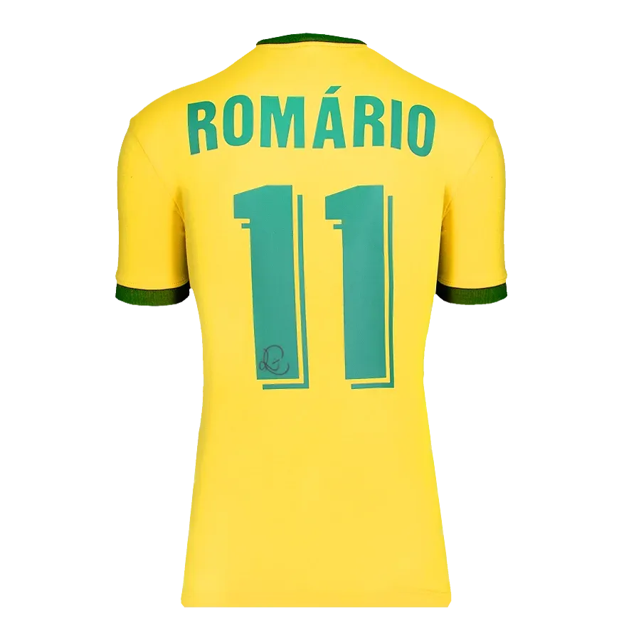 Romario Back Signed Brazil 1970 Retro T-Shirt  Signed Autograph Romario Jersey Autographed Jersey Retro Brazil Autographed ICONS