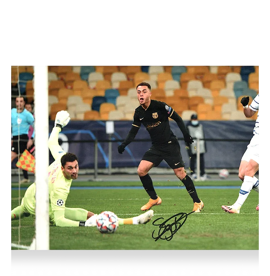 Sergino Dest Signed FC Barcelona Photo: UEFA Champions League Goal Signed Autograph Dest Autographed Retro Barcelona  Autographed ICONS