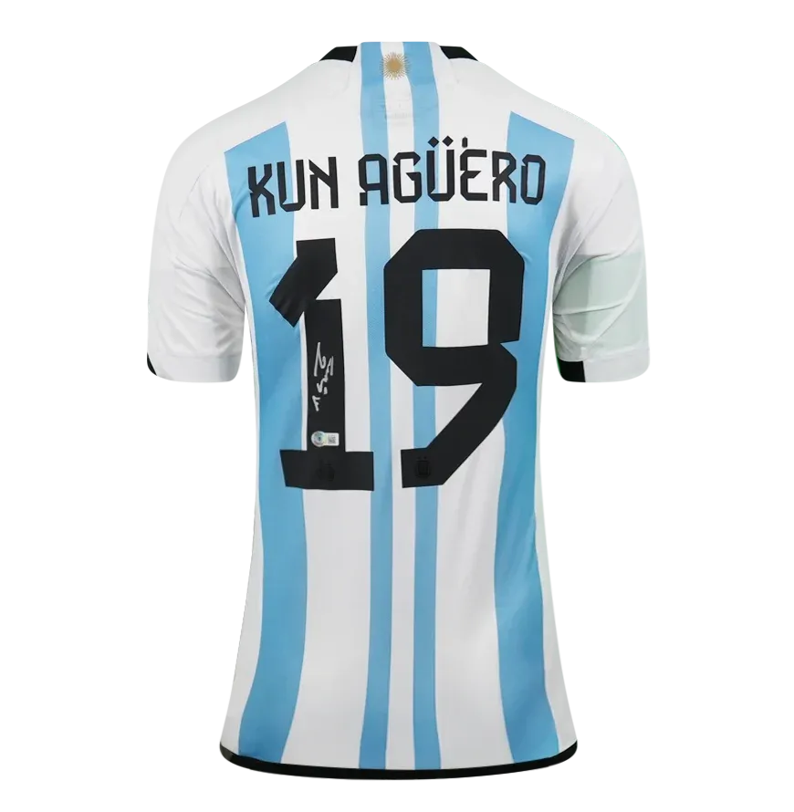 Sergio Aguero Back Signed Argentina 2022-23 Home Shirt Jersey Aguero  Argentina Autograph Signed Argentina 2022  2023  Autograph Autographed  ICONS