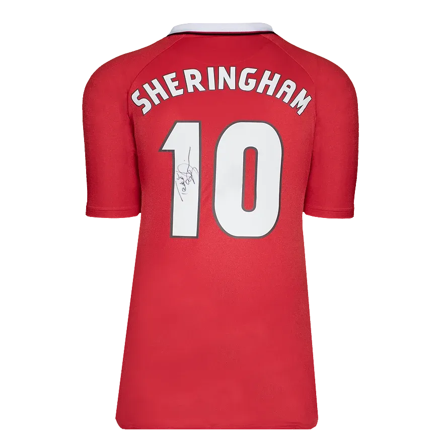 Teddy Sheringham Back Signed Manchester United 1999 UEFA Champions League Home Shirt Jersey Man Utd  Signed Autograph Autographed Manchester