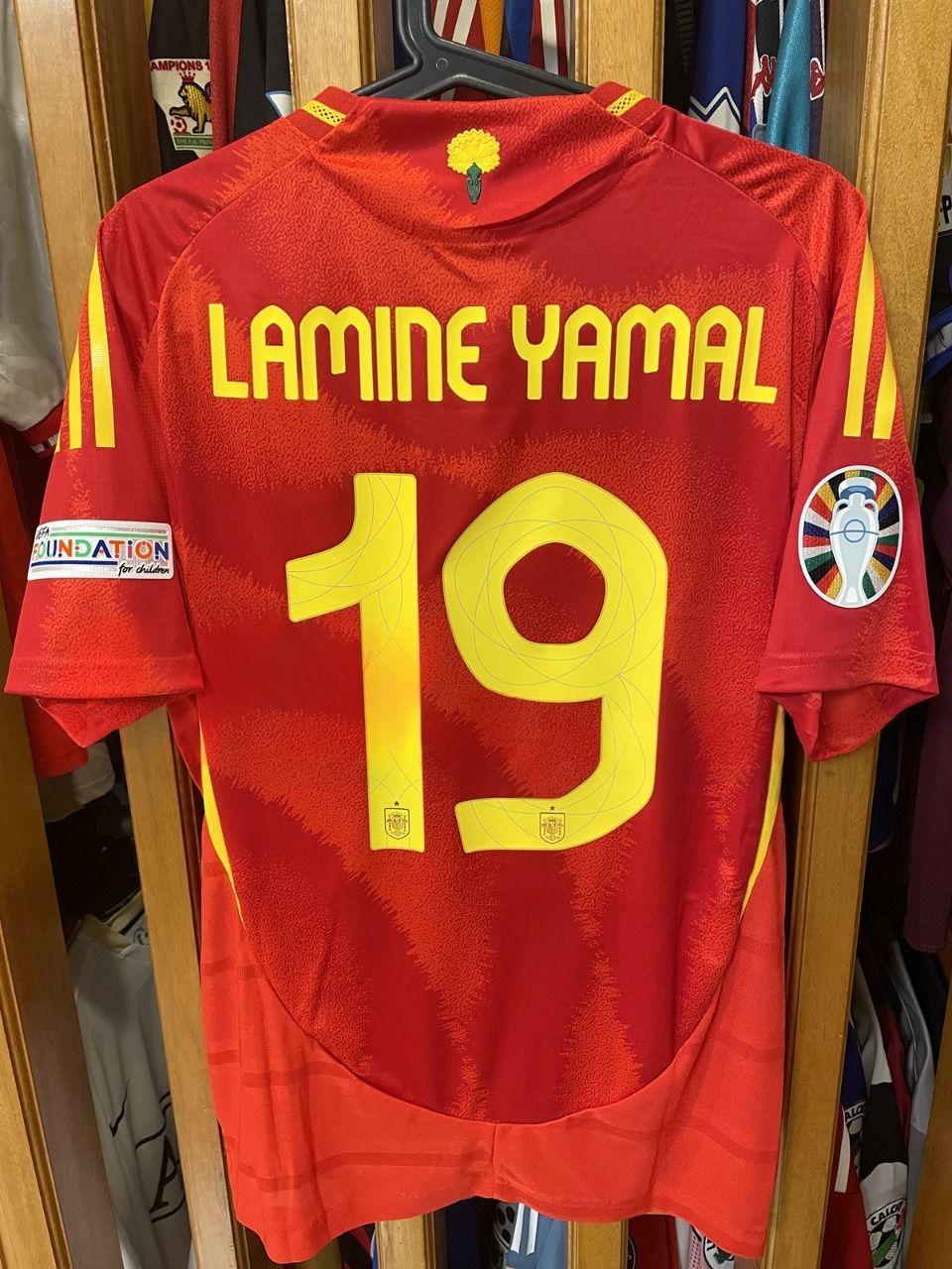 Spain Jersey Home Match Spain England 14 July 2024 Berlin  Jersey Match Worn Match Version Lamine Yamal 19