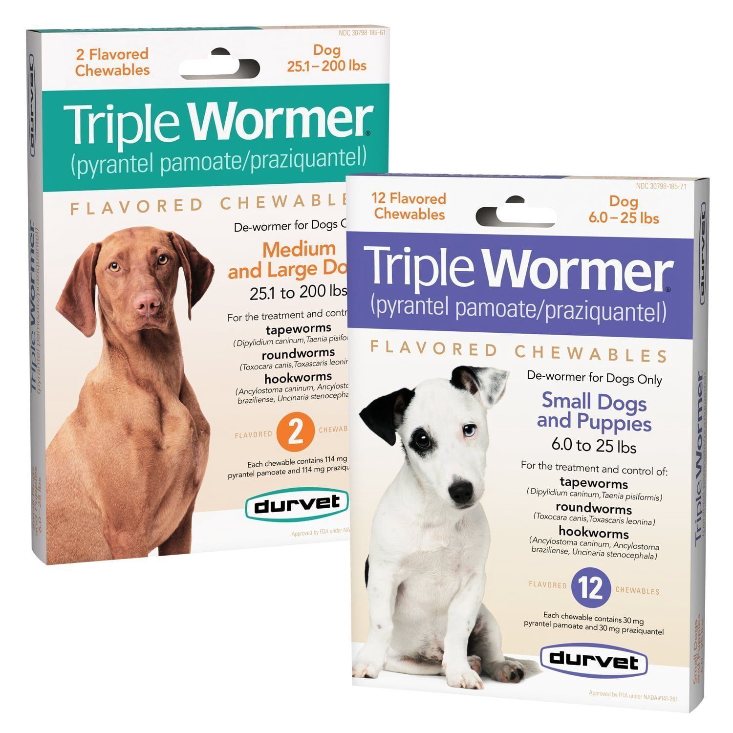 Durvet Triple Wormer Chewables, Size: Medium/Large Dogs (25-200 LBS), Type: Individual