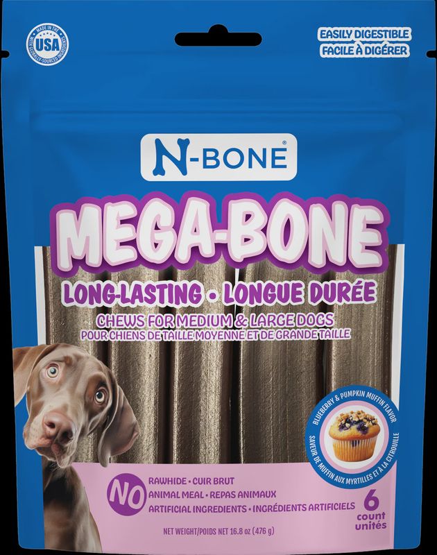 N-Bone Mega-Bone Long-Lasting Chew Blueberry Pumpkin Muffin Flavor - 6 ct