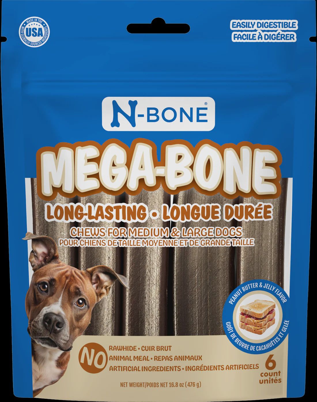 N-Bone Mega-Bone Long-Lasting Chew Peanut Butter &amp; Jelly Flavor - 6 ct