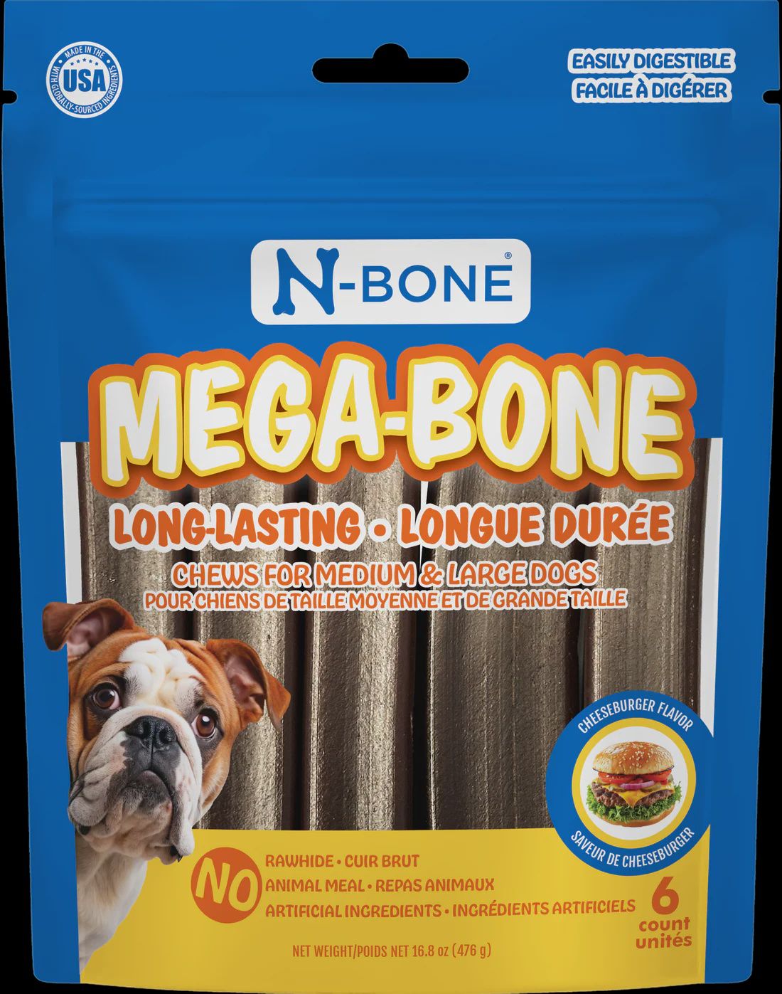N-Bone Mega-Bone Long-Lasting Chew Cheeseburger Flavor - 6 ct
