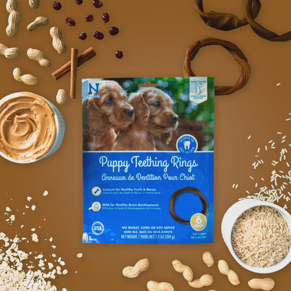 N-Bone Puppy Teething Rings Peanut Butter Flavor, Dried Chews for Dogs - 3 ct