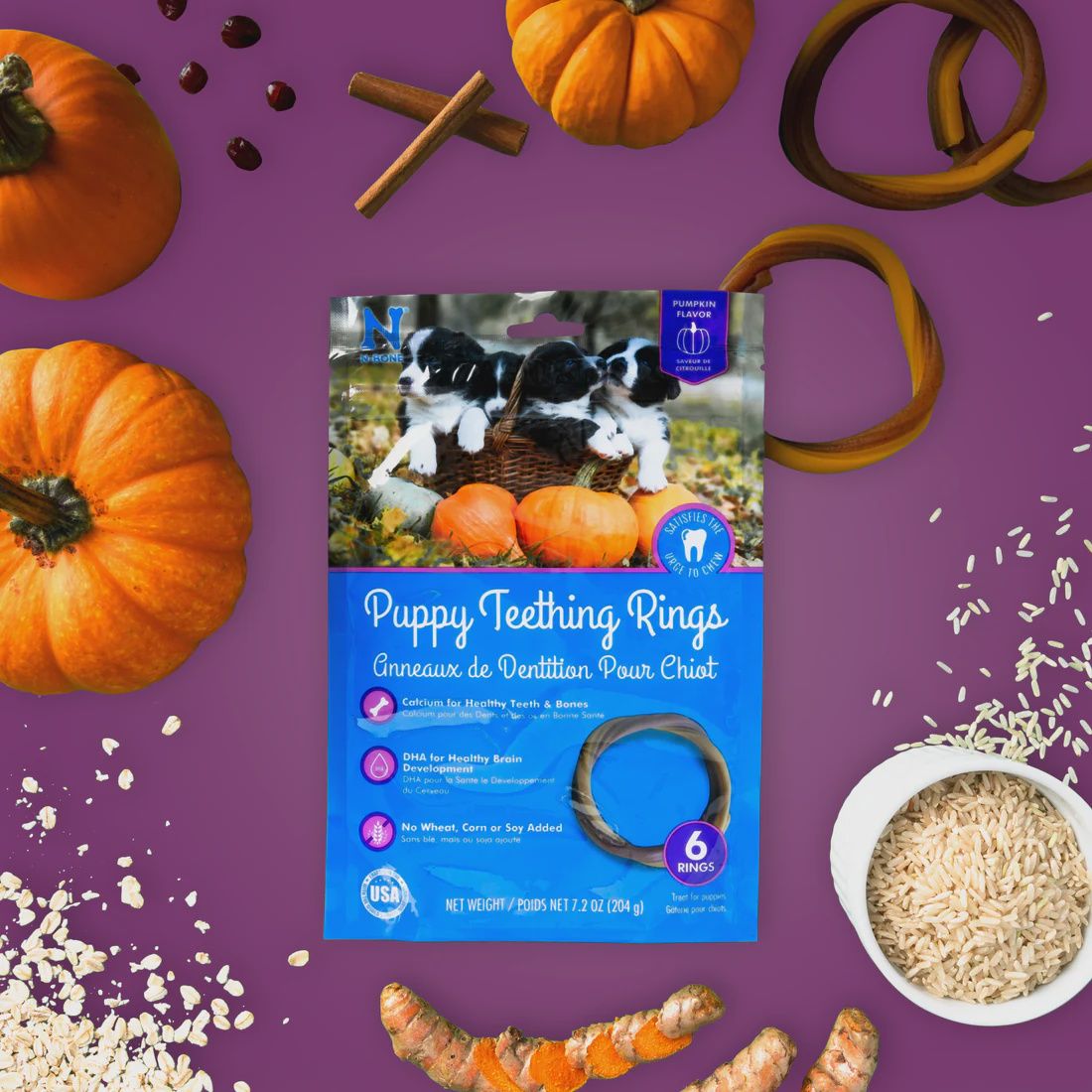 N-Bone Puppy Teething Rings Pumpkin Flavor, Dried Chews for Dogs - 3 ct