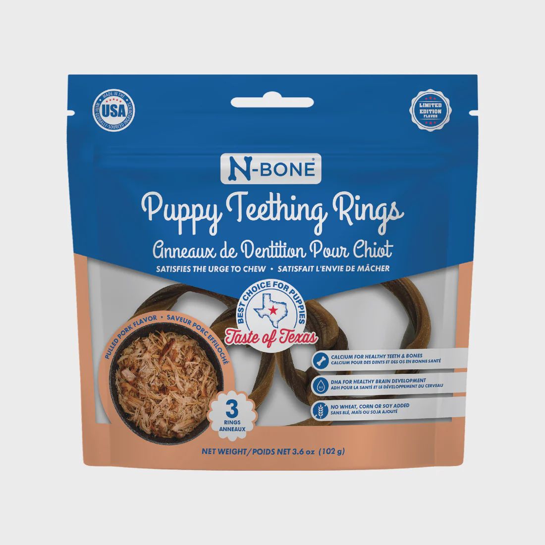 N-Bone Puppy Teething Rings Taste of Texas Pulled Pork Flavor - 3 ct