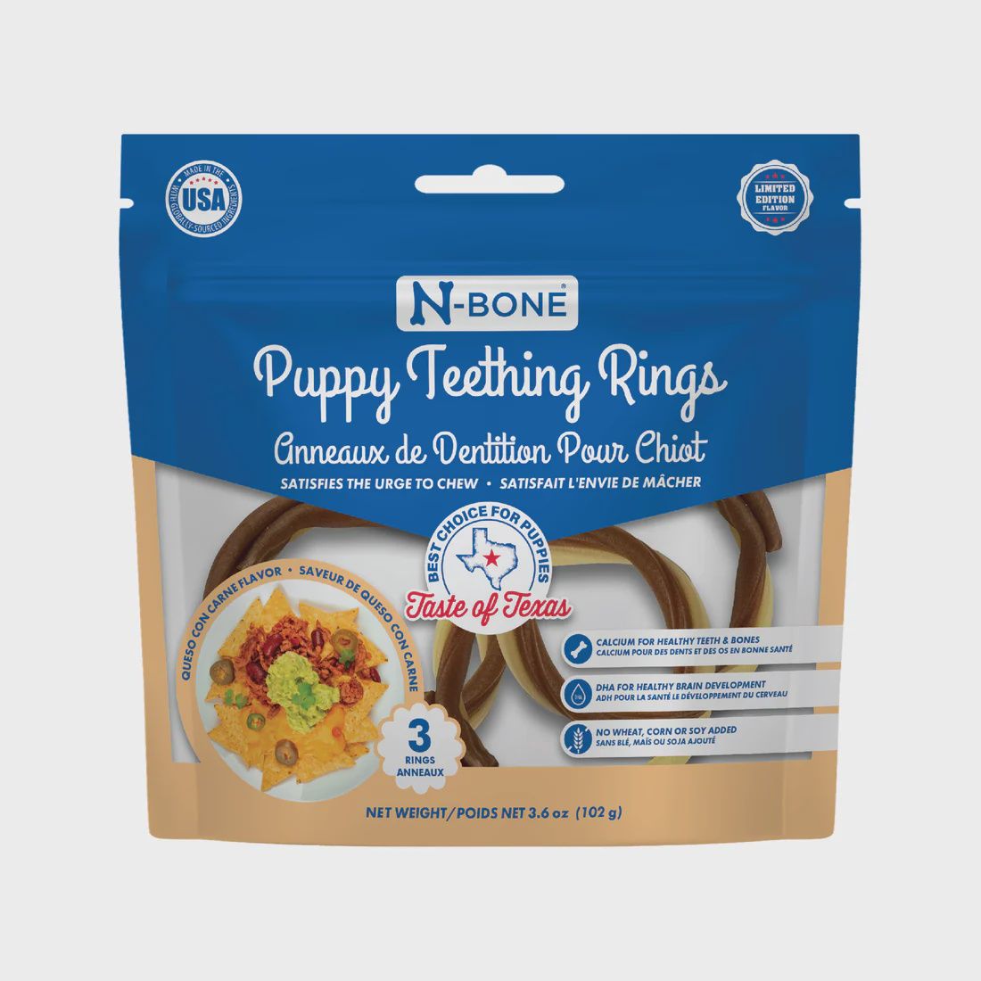 N-Bone Puppy Teething Rings Taste of Texas Queso Con Carne Flavor - 3 ct, Size: 3 ct Bag
