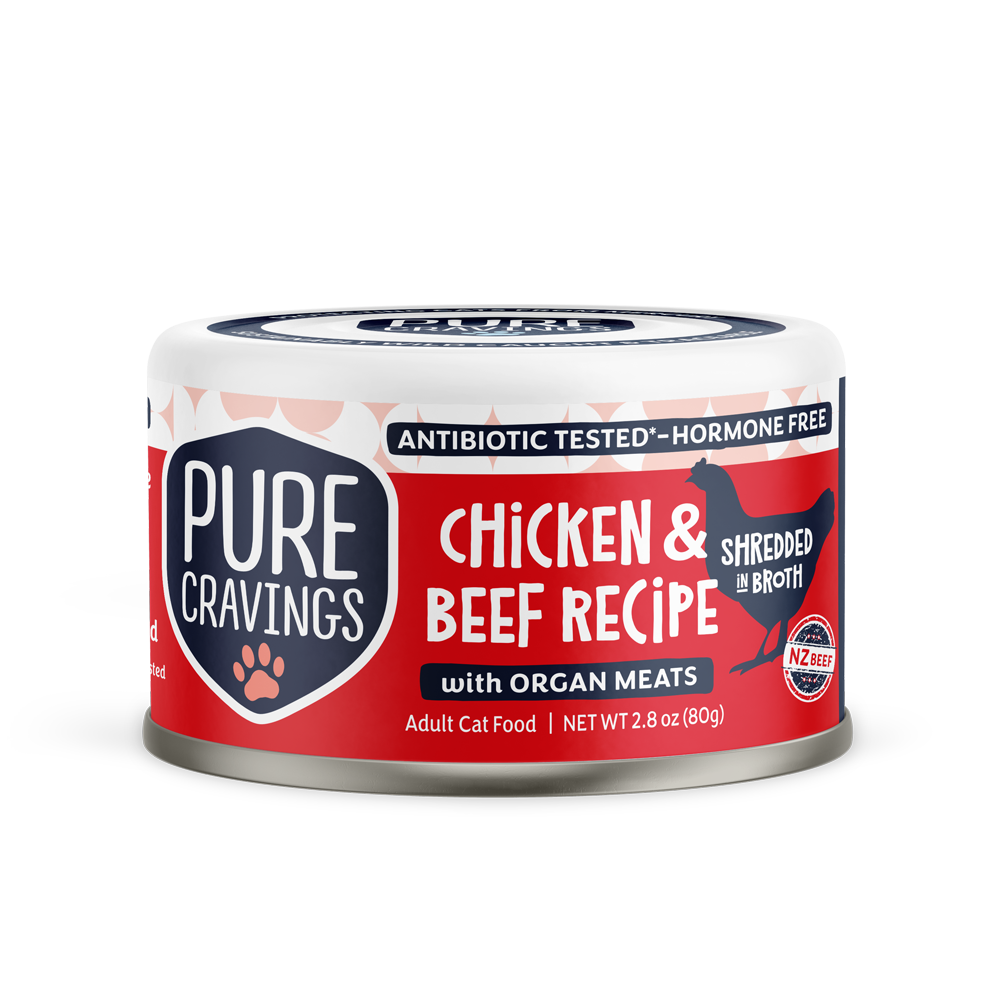 Pure Cravings Chicken and Beef Recipe,  Shredded in Broth, Type: Pack of 12