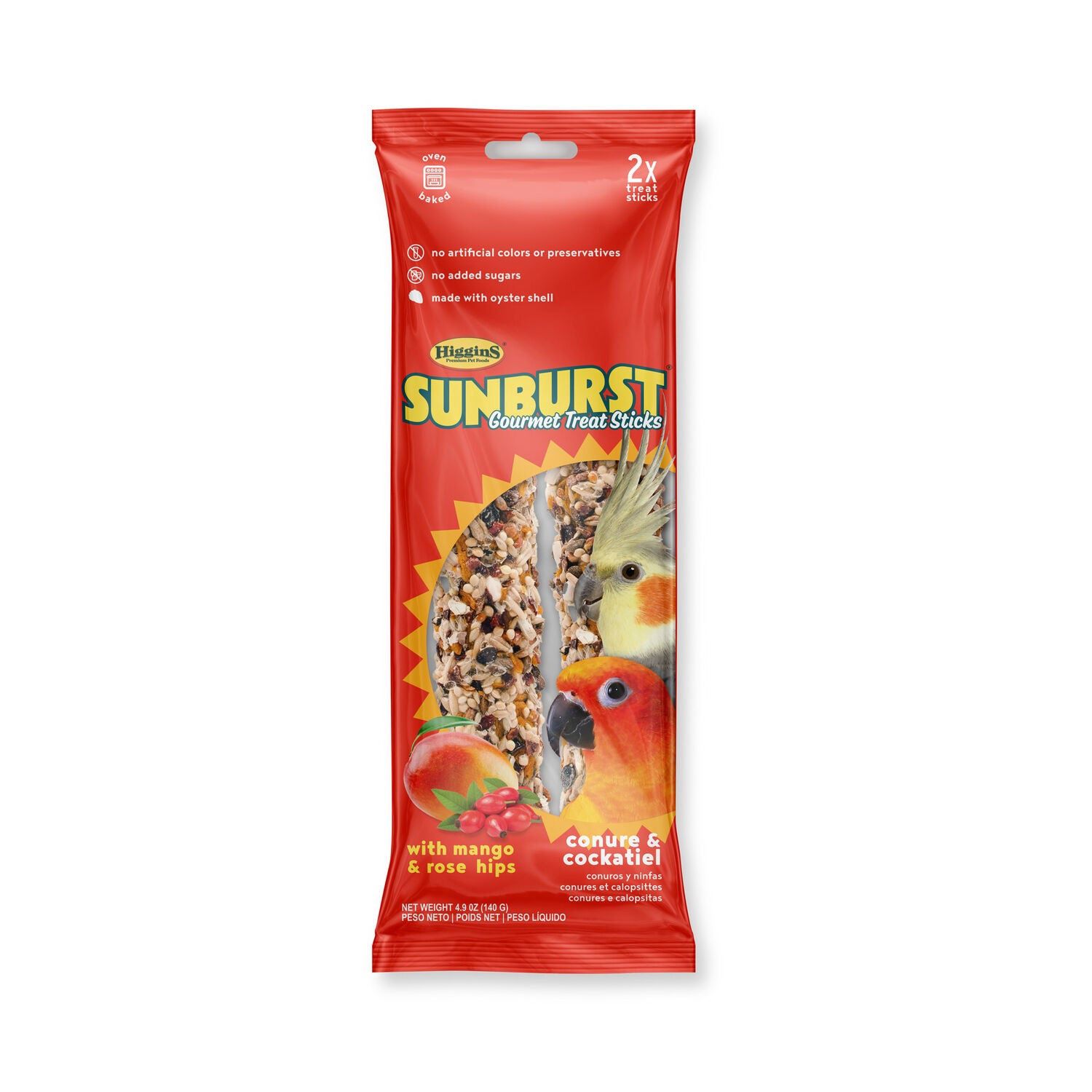 Sunburst Gourmet Conure &amp; Cockatiel Treat Sticks With Mango &amp; Rose Hips - 4.9 Oz