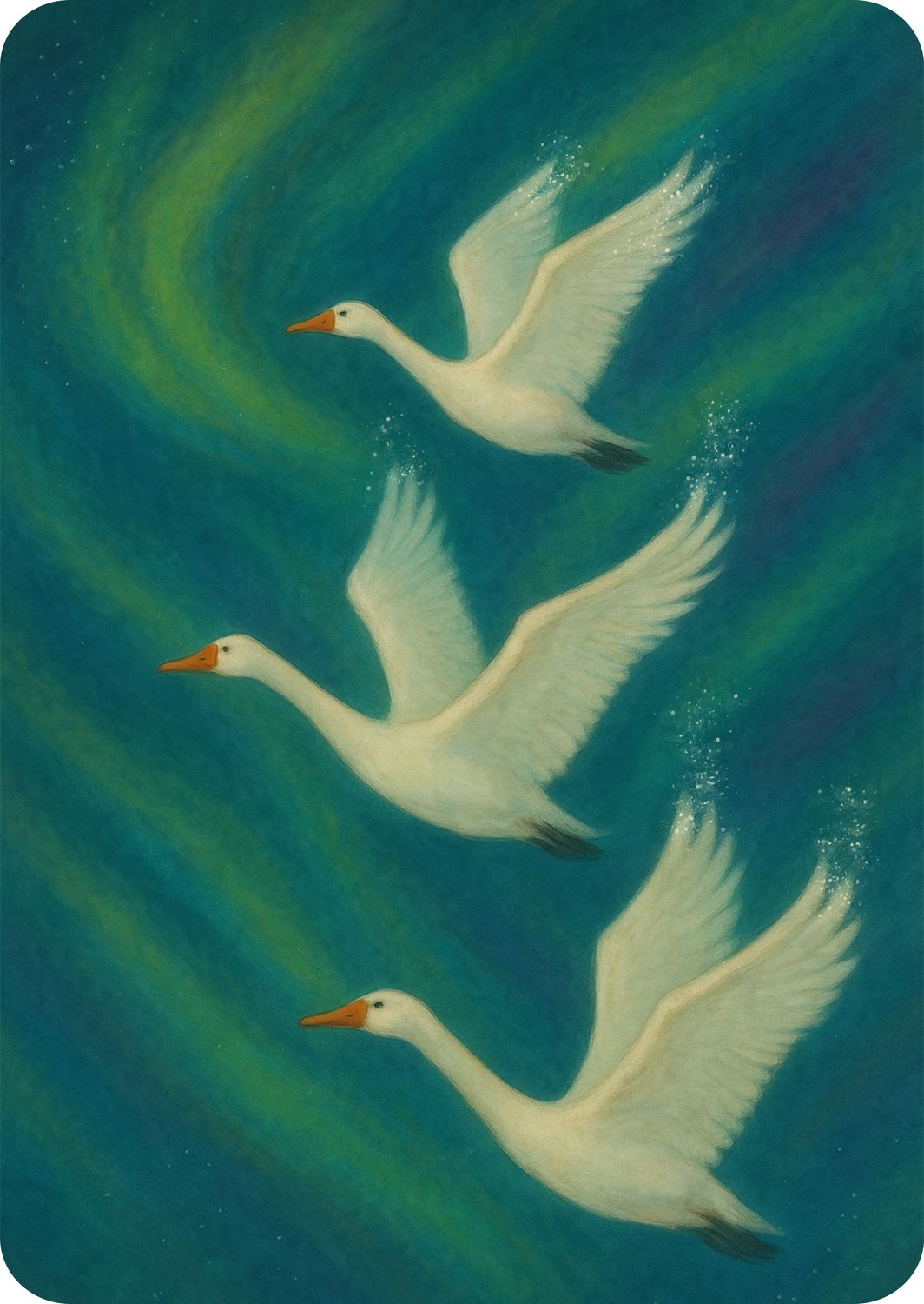 Swans dancing in the northern lights, enkele kaart met envelop Swans dancing in the northern lights, enkele kaart met envelop
