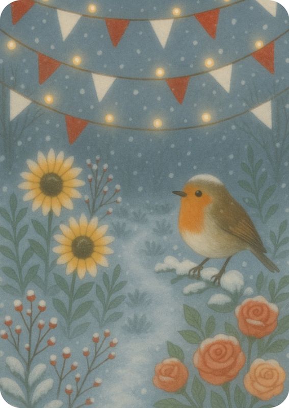 Christmas Robin Garden, enkele kaart met envelop