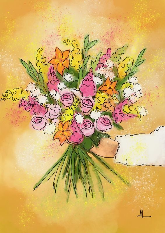 Boeket vol weelde, dubbele kaart met envelop