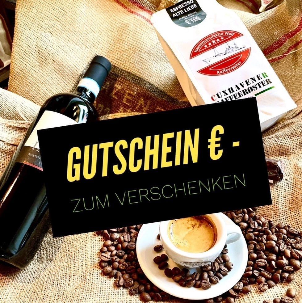 Gutschein im Kartenformat zur Einlösung im Café und in der Kaffeefabrik