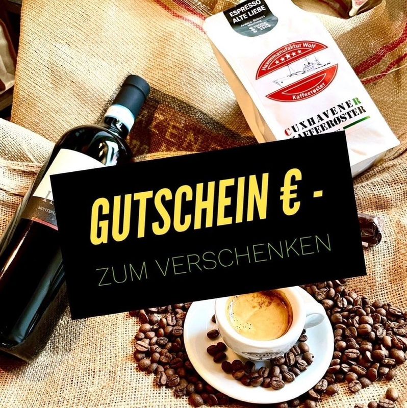 Gutschein im Kartenformat zur Einlösung im Café und in der Kaffeefabrik