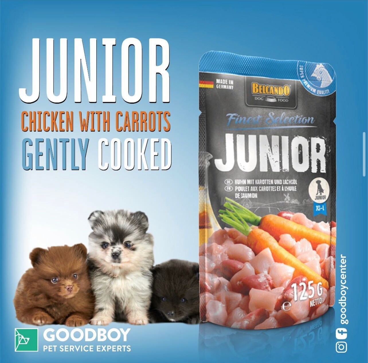 بلكاندو عبوة دجاج مع زيت سالمون للجراء  125 جرام