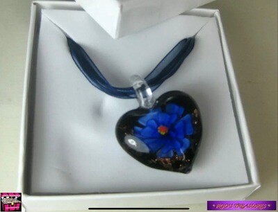 Blue hand blown glass pendant necklace