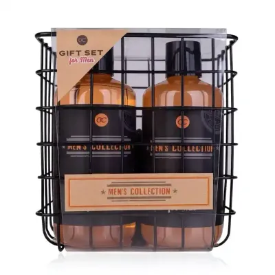 Accentra - Geschenkset MEN&#39;S COLLECTION in Drahtkorb, inkl. 300 ml Body Wash, 300 ml Shampoo, 15 g Netzschwamm, Nagelbürste