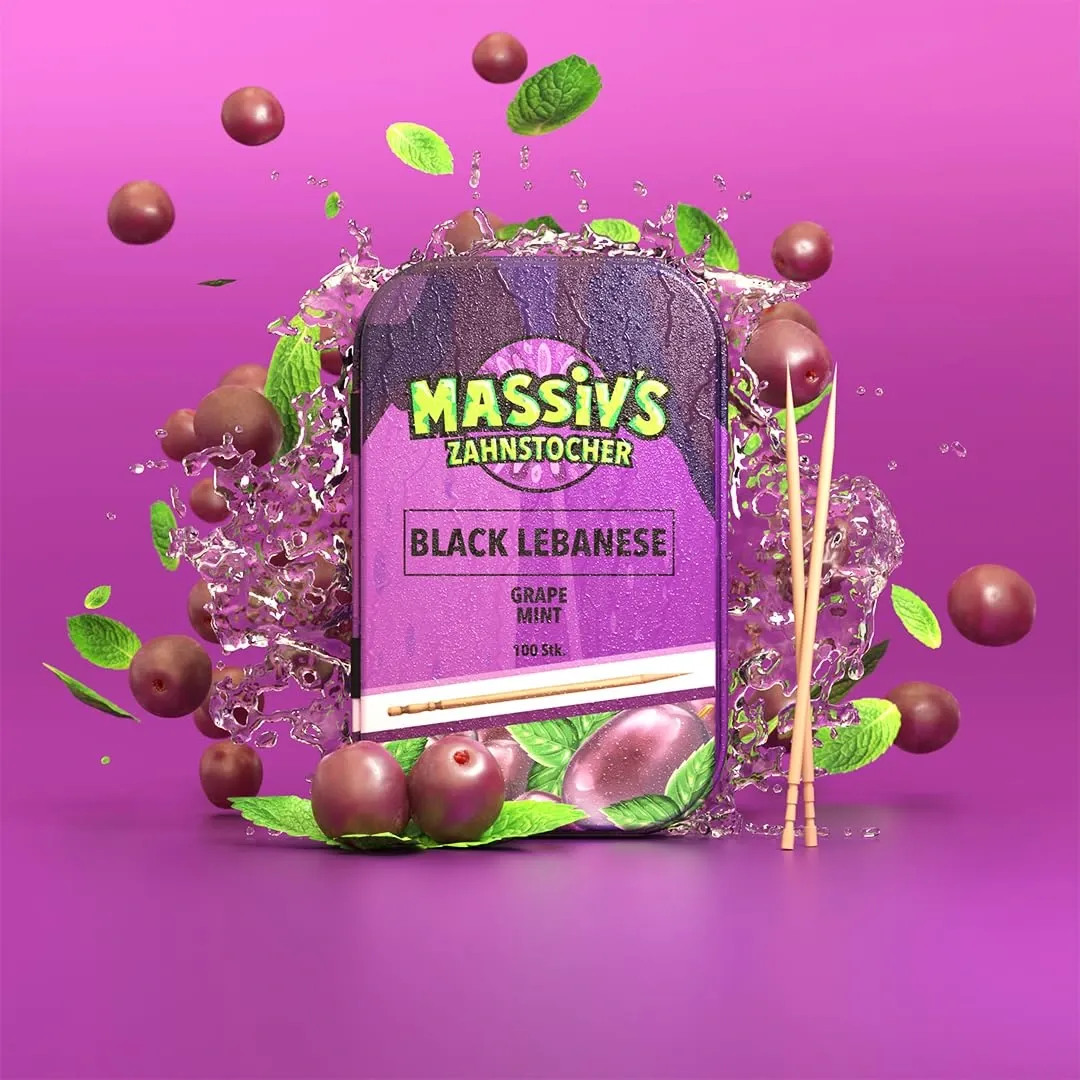 Massiv&#39;s Zahnstocher (100 Stück) mit Geschmack - Black Lebanese  (Grape Mint)
