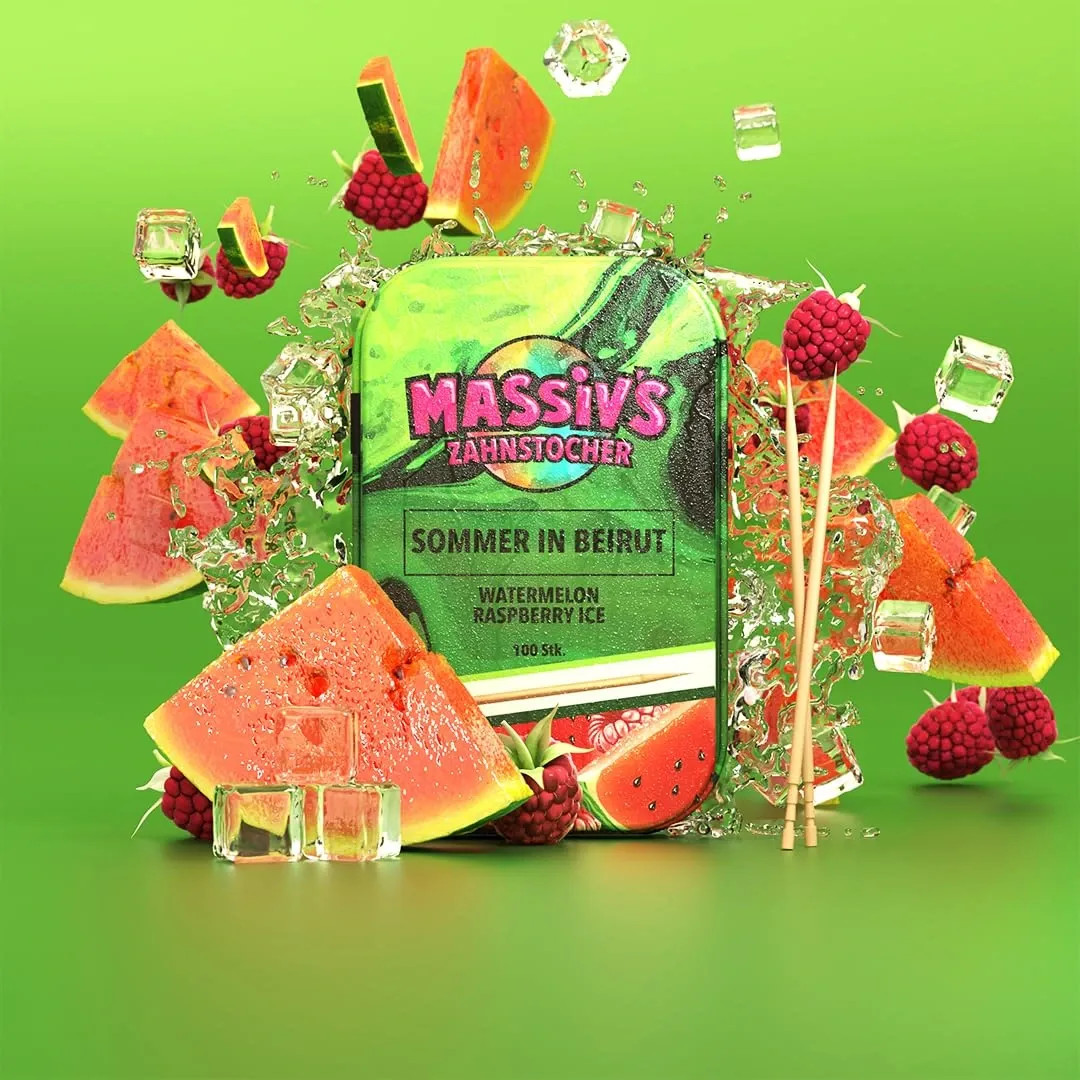 Massiv&#39;s Zahnstocher (100 Stück) mit Geschmack - Sommer in Beirut (Wassermelone, Himbeere Ice)