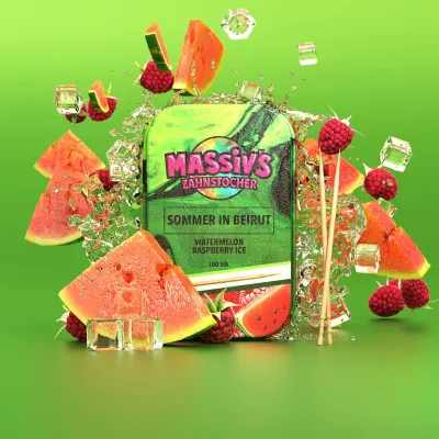 Massiv&#39;s Zahnstocher (100 Stück) mit Geschmack - Sommer in Beirut (Wassermelone, Himbeere Ice)