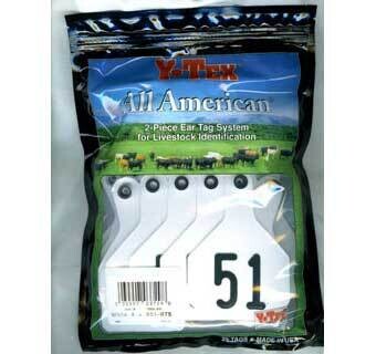 Y-Tex All-American 2-Piece 4-Star Cow/calf ear tags hot-stamped white