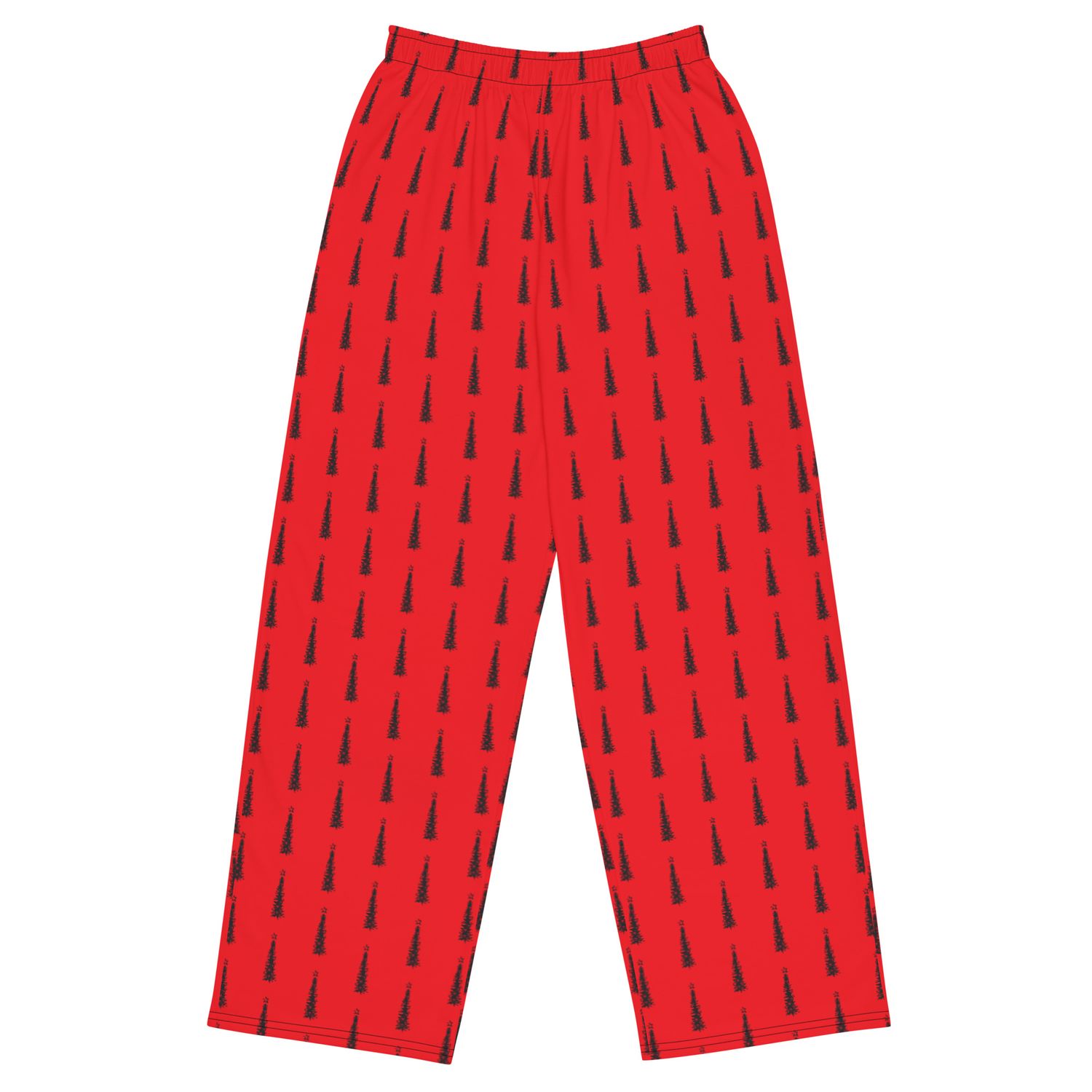 PeteCo Christmas Tree All-over print unisex wide-leg pants Red with Black Trees