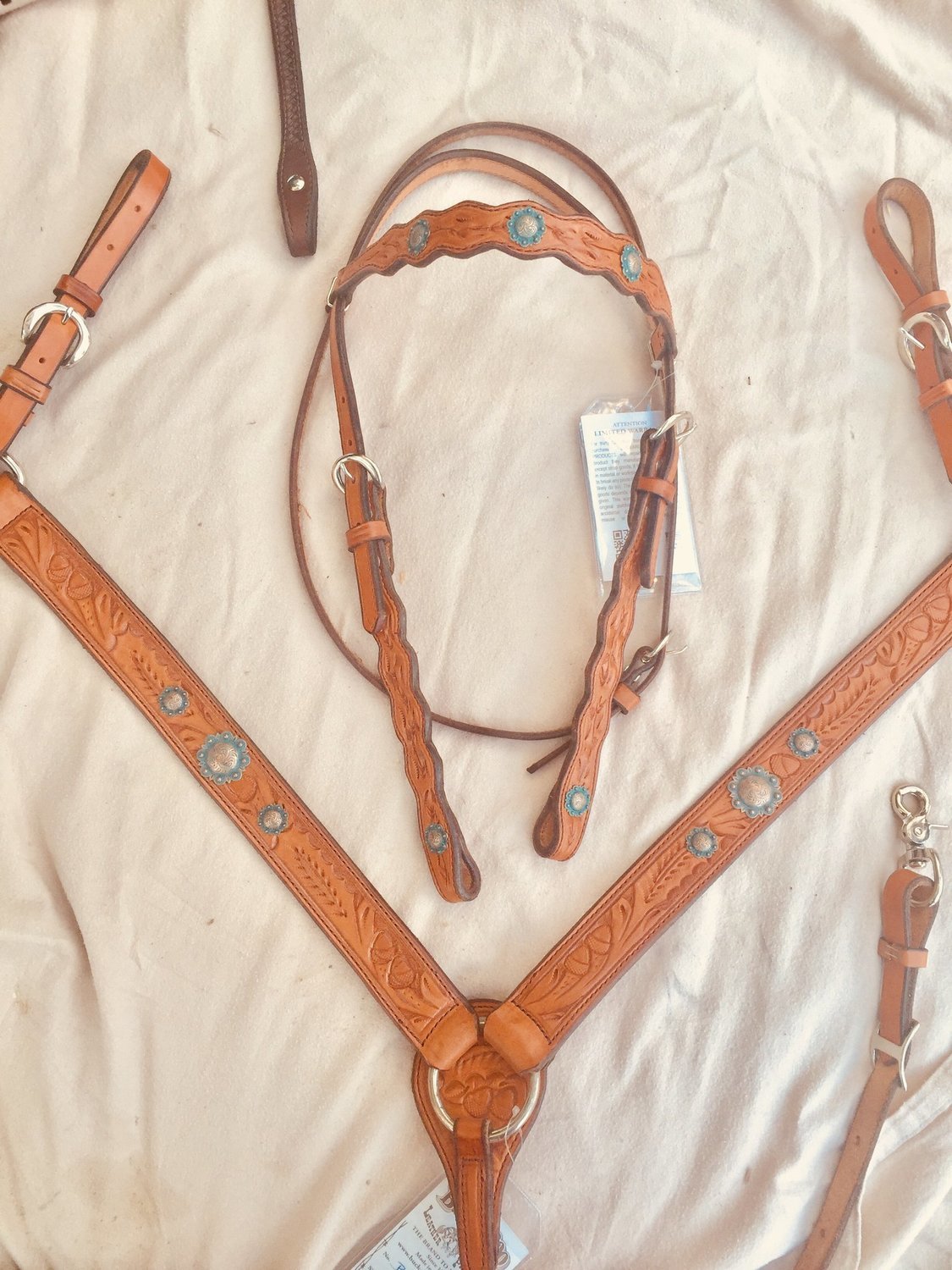 Buckaroo Leather Turquoise Copper 2 piece Bridle set