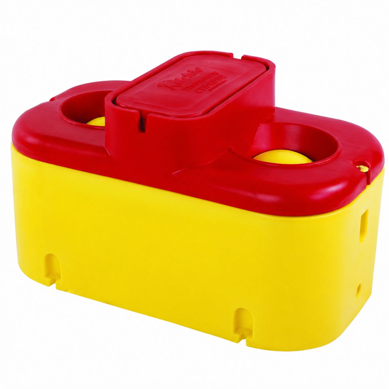 Ritchie CT2-2000 two hole cattle automatic waterer that is often used energy free or frost free.  Red top with yellow base.