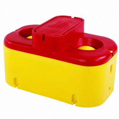 Ritchie CT2-2000 two hole cattle automatic waterer that is often used energy free or frost free.  Red top with yellow base.