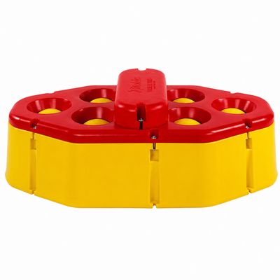 Ritchie thrifty king ct6 six hole waterer for cattle and livestock. Red top with a yellow insulated base