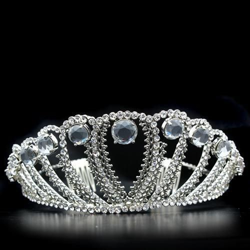 LO2108 - Imitation Rhodium Brass Tiaras &amp; Hair Clip with Top Grade Crystal  in Clear
