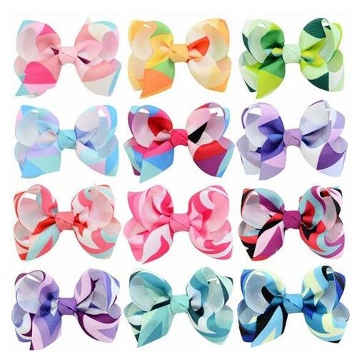 (12 pcs) Gradient Color Cute Bow Baby Hair Clip Set