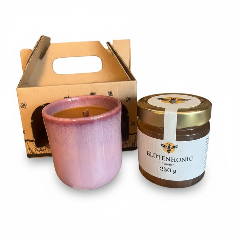 Geschenkset - Knisterkerze und 250g Honig