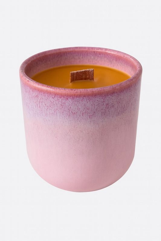 Wabenflamme Knisterkerze – handgegossen aus 100 % Bienenwachs im Rose Cappuccino Becher 200 ml