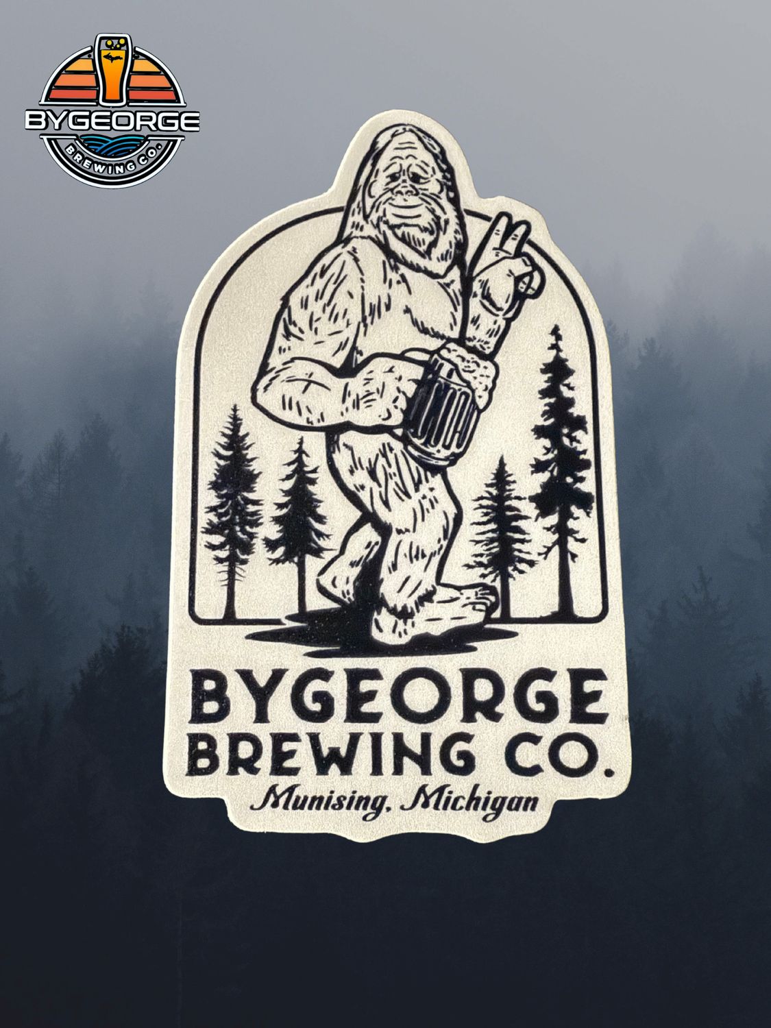 Bigfoot Peace Mug Sticker B/W