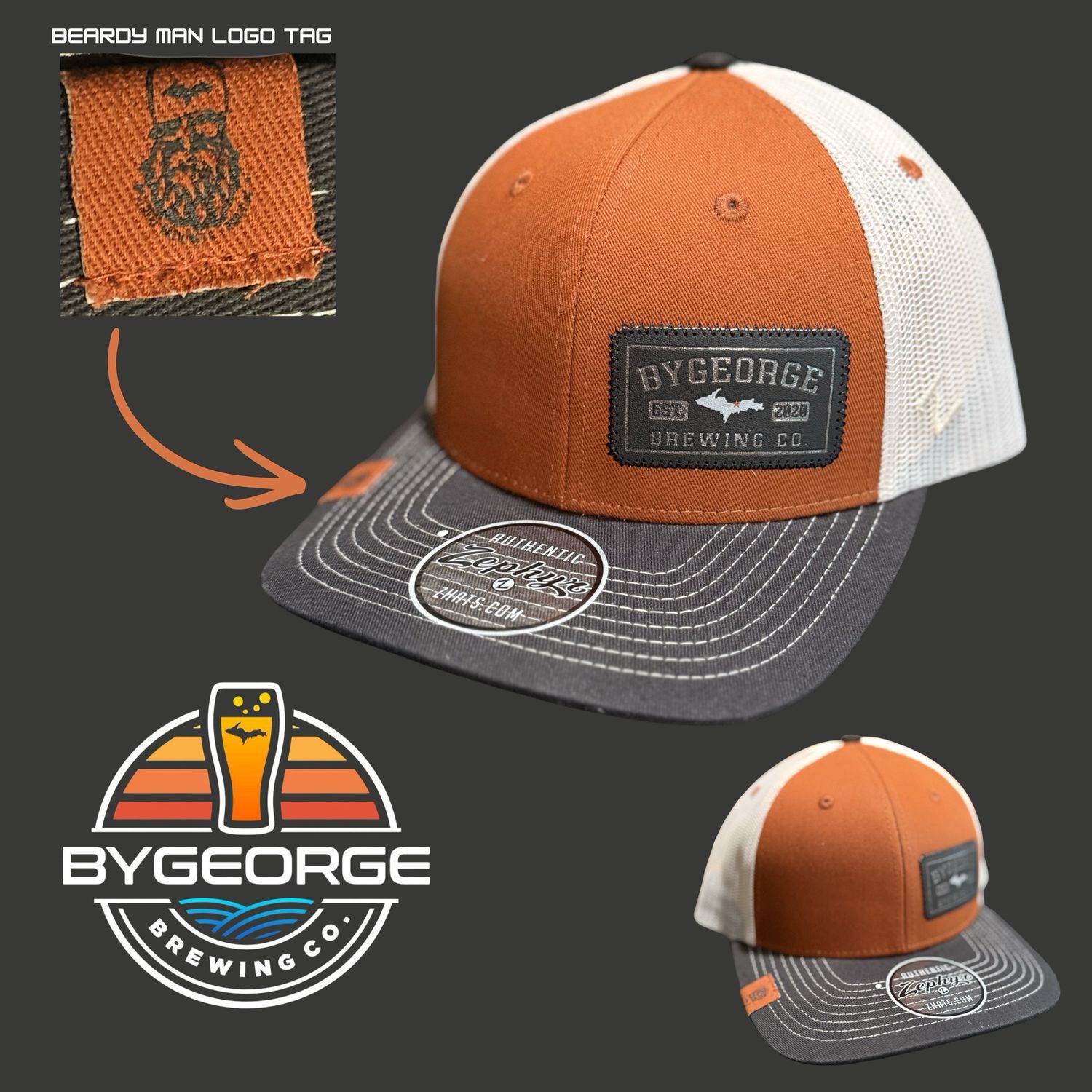 ByGeorge Stitched-Patch Hat (Burnt Orange/White/Black)