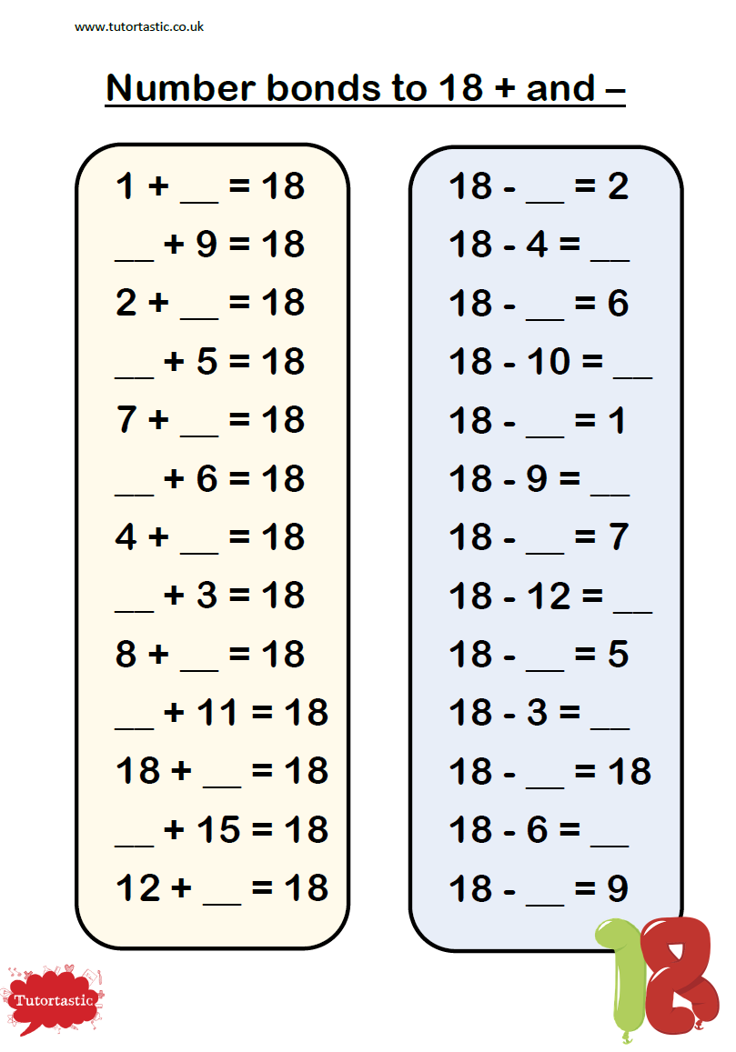 Number Bonds to 22, 22, 22, 22, 22, 22, 22, 22, 22, 22, 22 Inside Number Bonds To 10 Worksheet