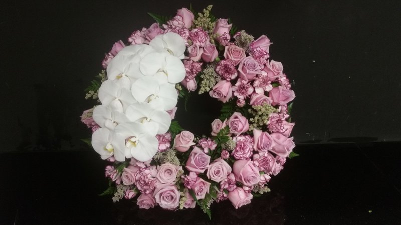 Rose wreath with orchids